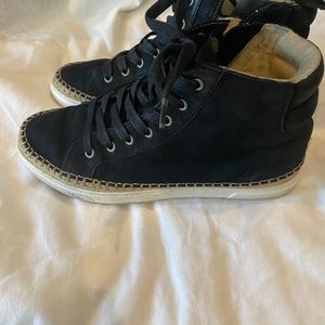 UGG BOOTS Espadrille suede black booties. Lace front, side zip. Good condition.